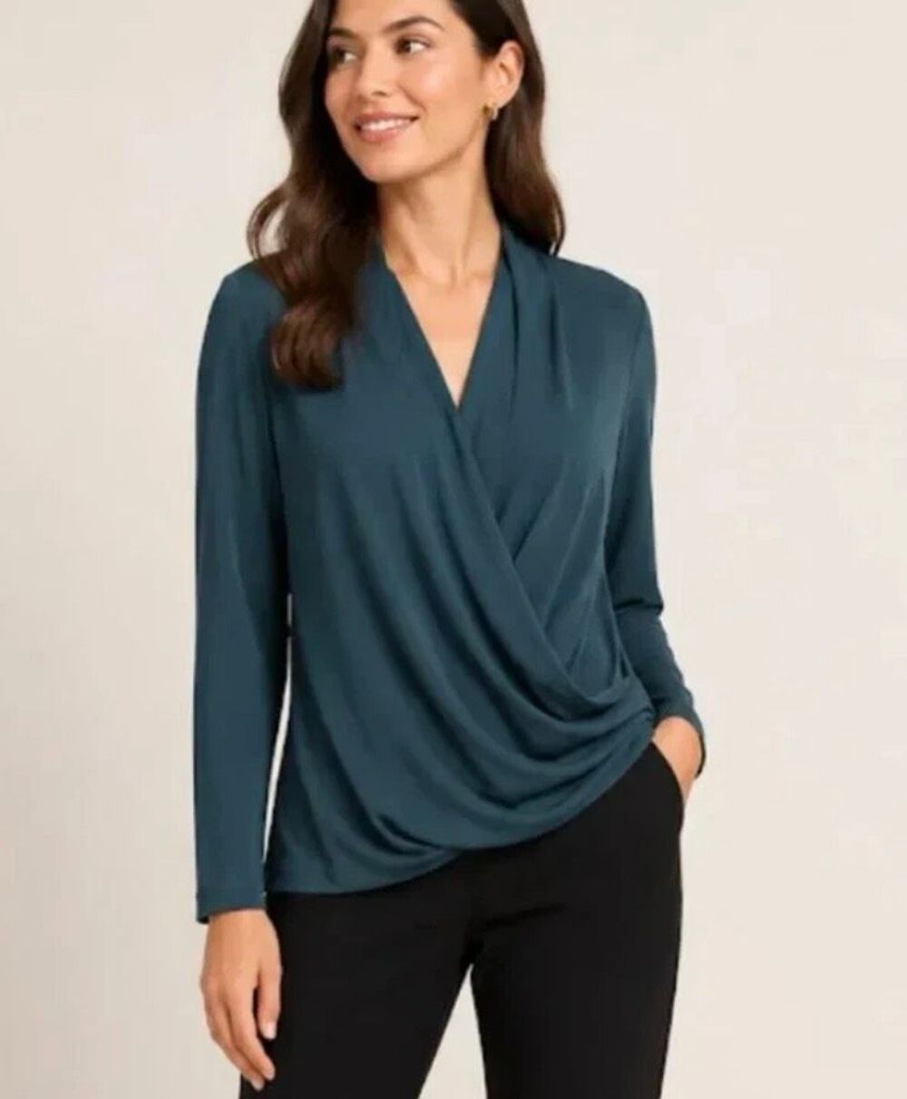 Nine West 1X NWT wrap top dark blue long sleeve shirt blouse
